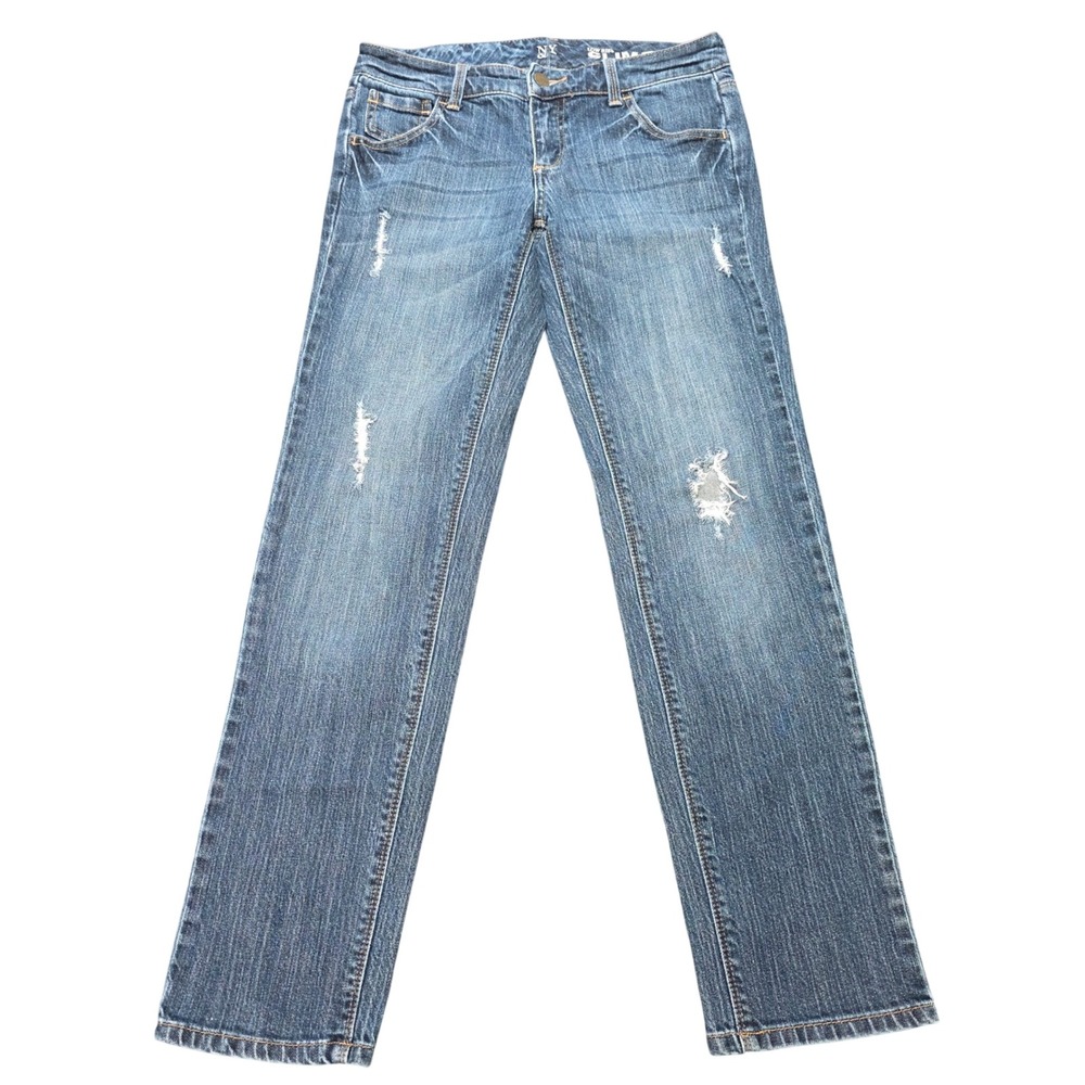 New York & Company Low Rise Slim Slouch Jeans Women's Size 2 Blue Distressed